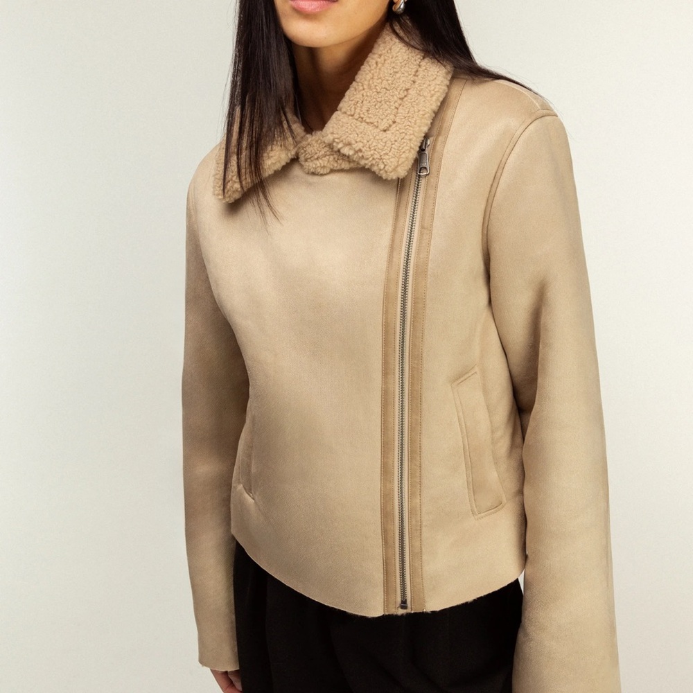 Oak + Fort Suede Sherpa Aviator Jacket